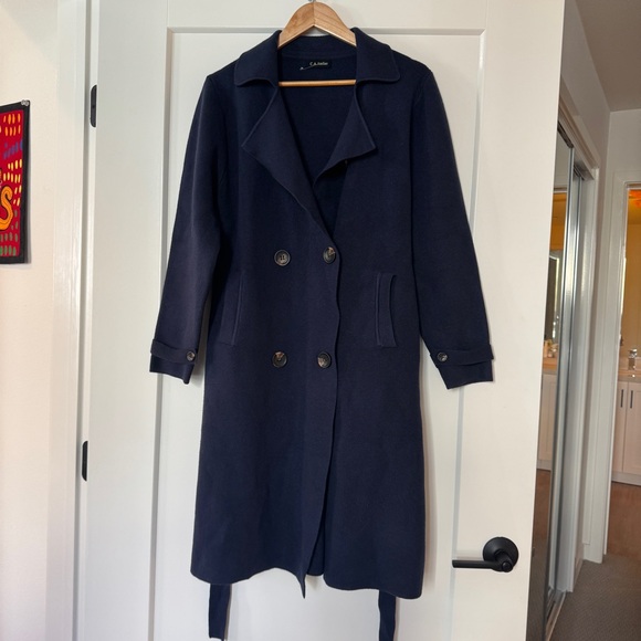 Jackets & Blazers - Navy Double-Breasted Trench Coat with Belt S/M